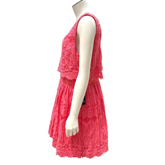 As U Wish NWT 13 Flirty Tiered Coral Lace Dress Open Back Detail Fit Flare Style - Picture 4 of 15